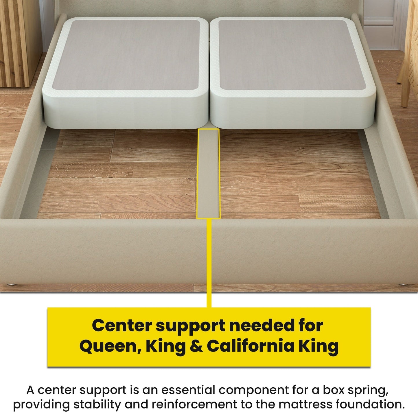 Onetan 4-Inch Wooden Box Spring, Low Profile Split Bed Foundation Ideal for Mattress, No Assembly Needed, White.