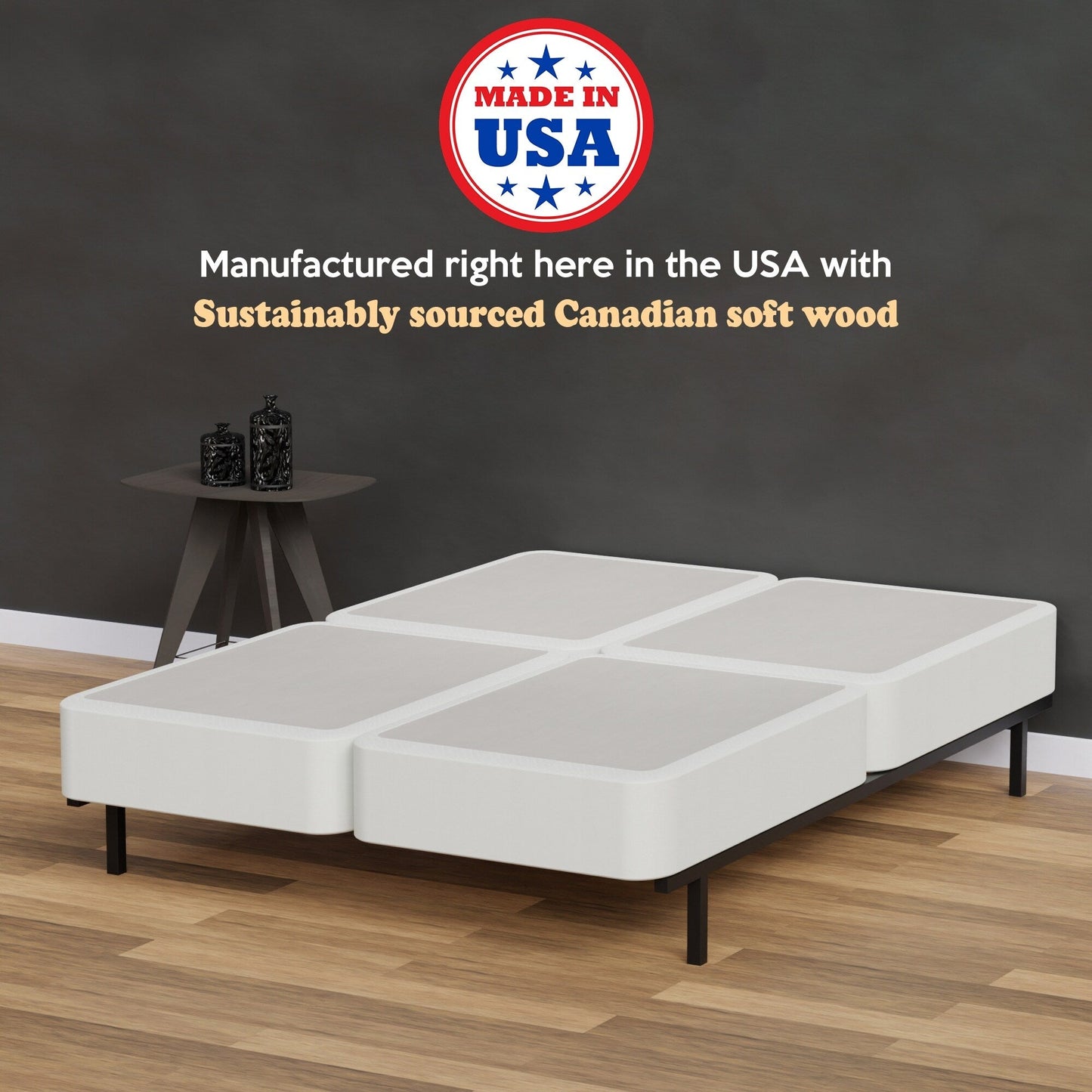 Onetan 4-Inch Wooden Box Spring, Low Profile Split Bed Foundation Ideal for Mattress, No Assembly Needed, White.