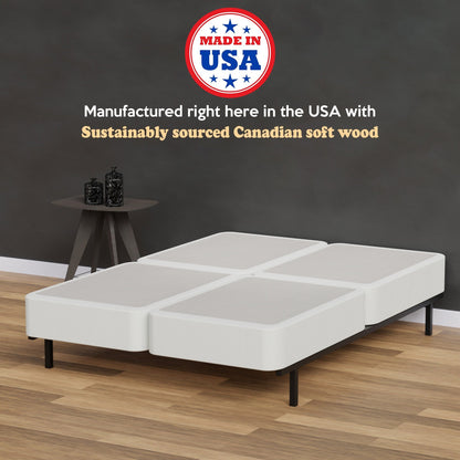 Onetan 4-Inch Wooden Box Spring, Low Profile Split Bed Foundation Ideal for Mattress, No Assembly Needed, White.