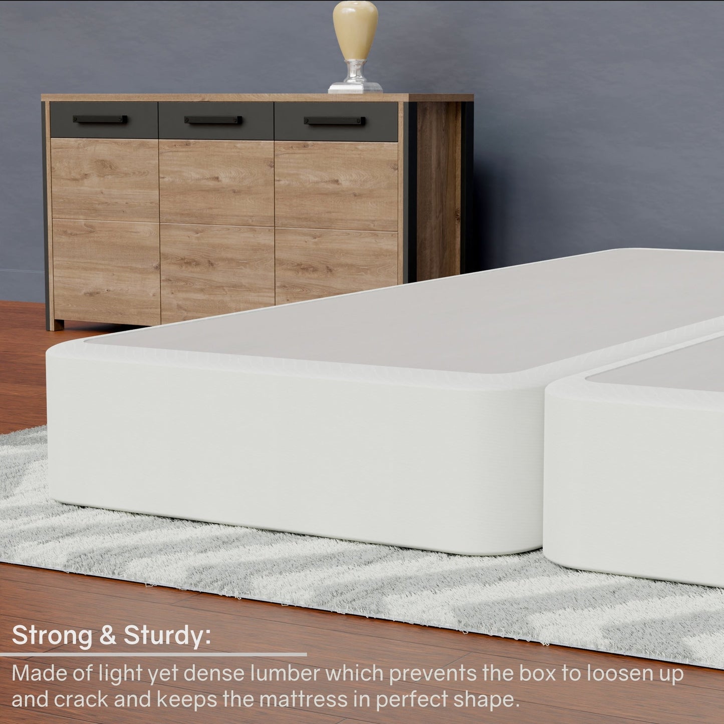 Onetan 4-Inch Wooden Box Spring, Low Profile Split Bed Foundation Ideal for Mattress, No Assembly Needed, White.