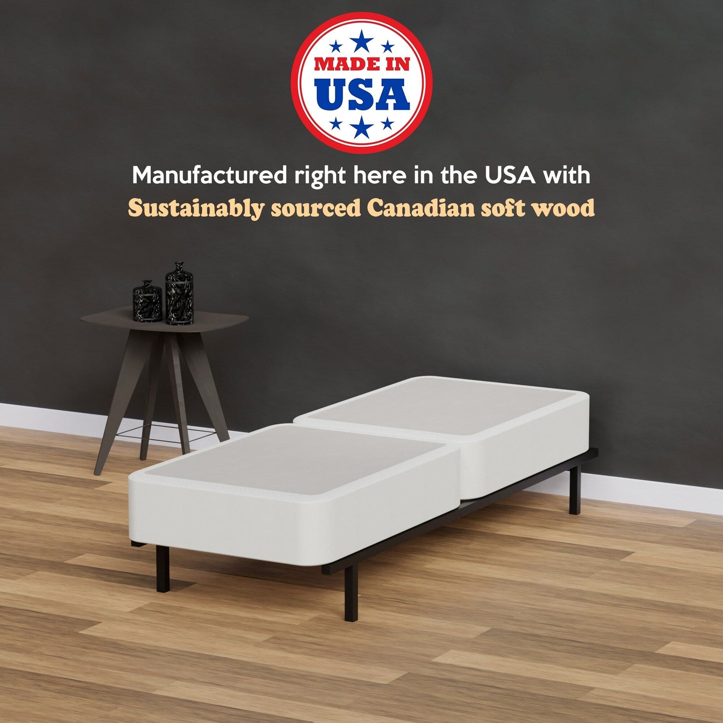 Onetan 4-Inch Wooden Box Spring, Low Profile Split Bed Foundation Ideal for Mattress, No Assembly Needed, White.