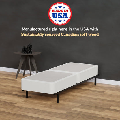 Onetan 4-Inch Wooden Box Spring, Low Profile Split Bed Foundation Ideal for Mattress, No Assembly Needed, White.