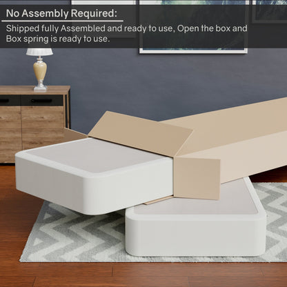 Onetan 4-Inch Wooden Box Spring, Low Profile Split Bed Foundation Ideal for Mattress, No Assembly Needed, White.