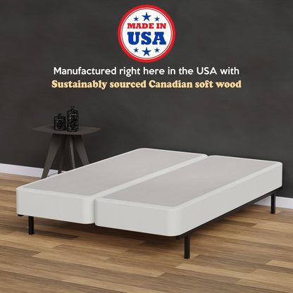 Onetan 4-Inch Wooden Box Spring, Low Profile Split Bed Foundation Ideal for Mattress, No Assembly Needed, White.