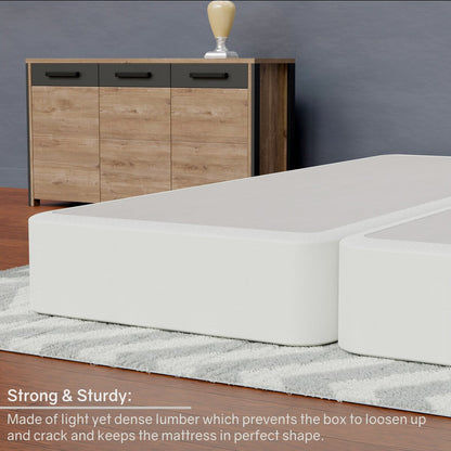 Onetan 4-Inch Wooden Box Spring, Low Profile Split Bed Foundation Ideal for Mattress, No Assembly Needed, White.
