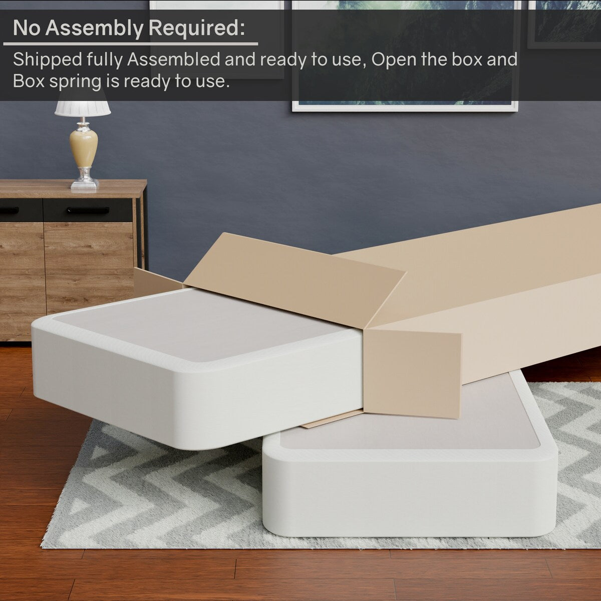Onetan 4-Inch Wooden Box Spring, Low Profile Split Bed Foundation Ideal for Mattress, No Assembly Needed, White.