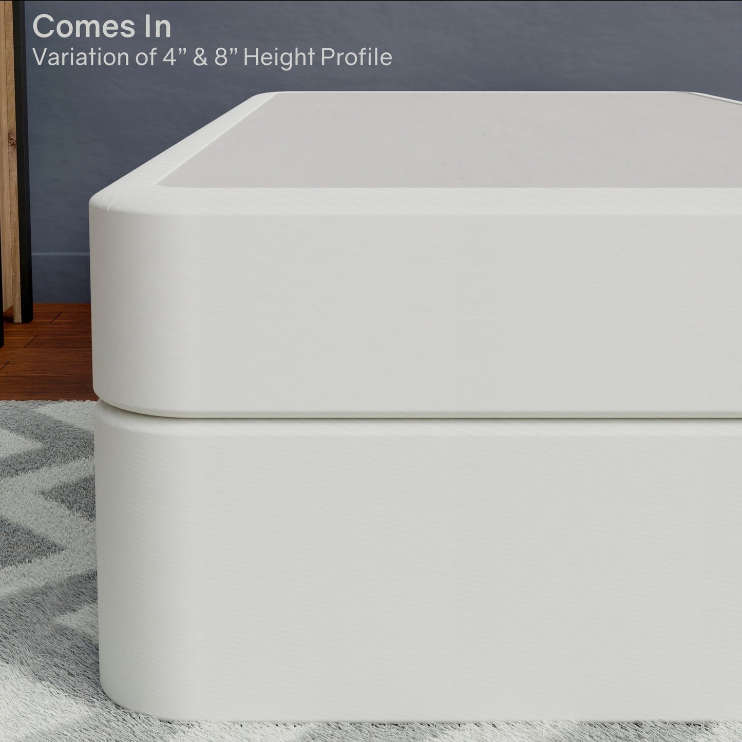Onetan 4-Inch Wooden Box Spring, Low Profile Split Bed Foundation Ideal for Mattress, No Assembly Needed, White.