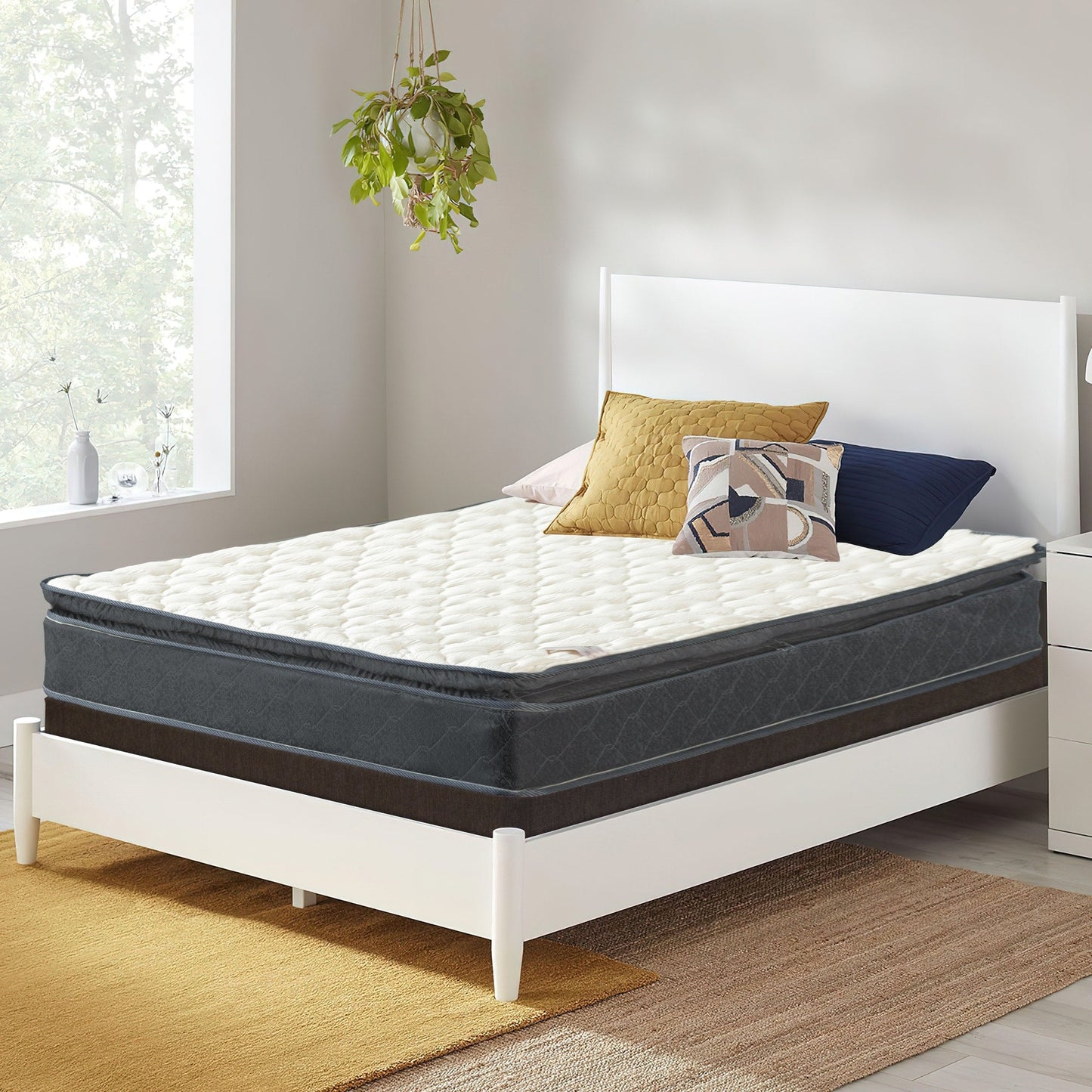 Onetan Mattress and Box Spring Set, 10-Inch Medium Pillow Top Hybrid Mattress and 5 Wood Simple Assembly Box Spring,