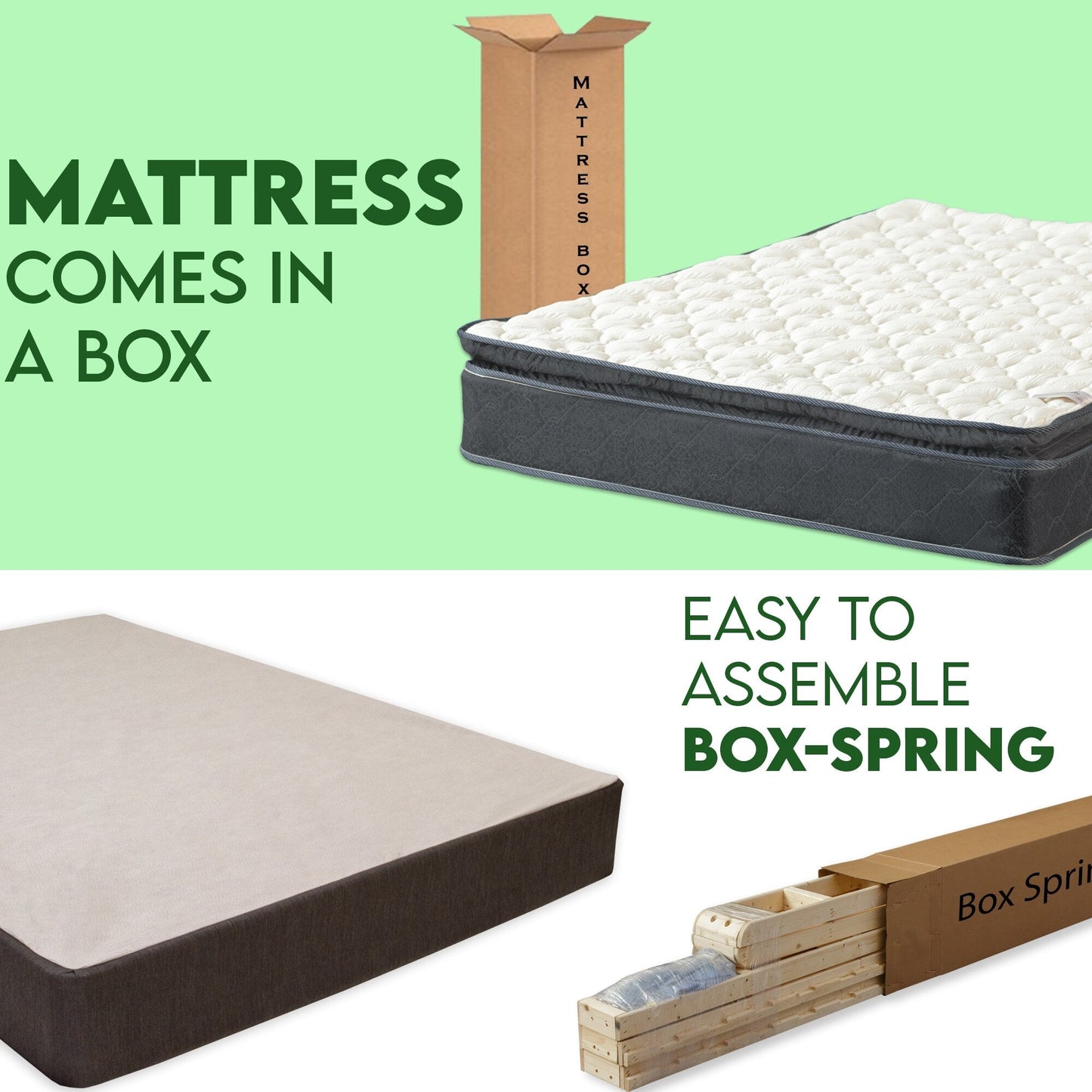 Onetan Mattress and Box Spring Set, 10-Inch Medium Pillow Top Hybrid Mattress and 5 Wood Simple Assembly Box Spring,