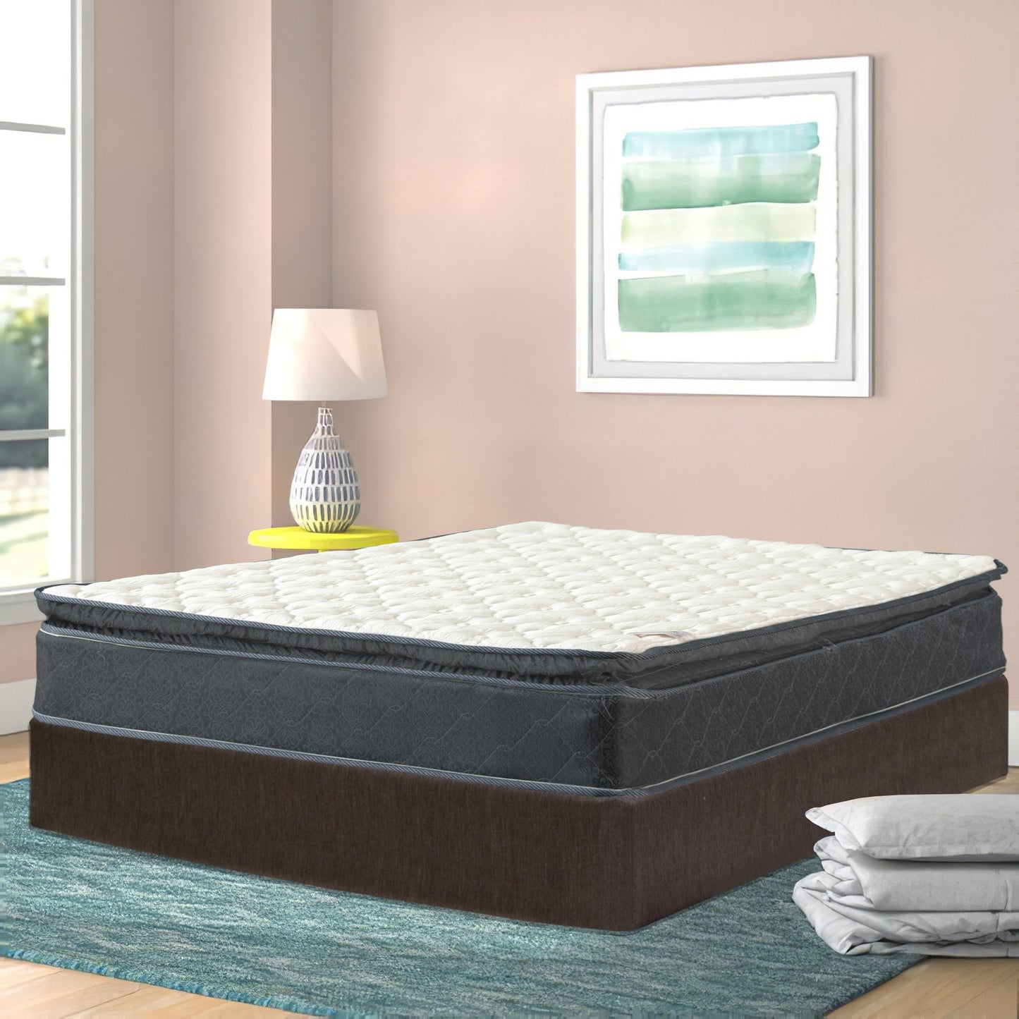 Onetan Mattress and Box Spring Set, 10-Inch Memory Foam Medium Pillow Top Hybrid Mattress and 5 Wood Simple Assembly Box Spring