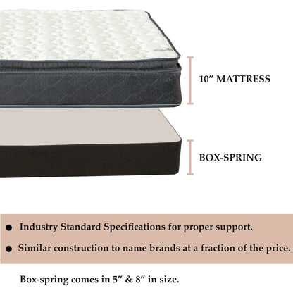 Onetan Mattress and Box Spring Set, 10-Inch Memory Foam Medium Pillow Top Hybrid Mattress and 5 Wood Simple Assembly Box Spring