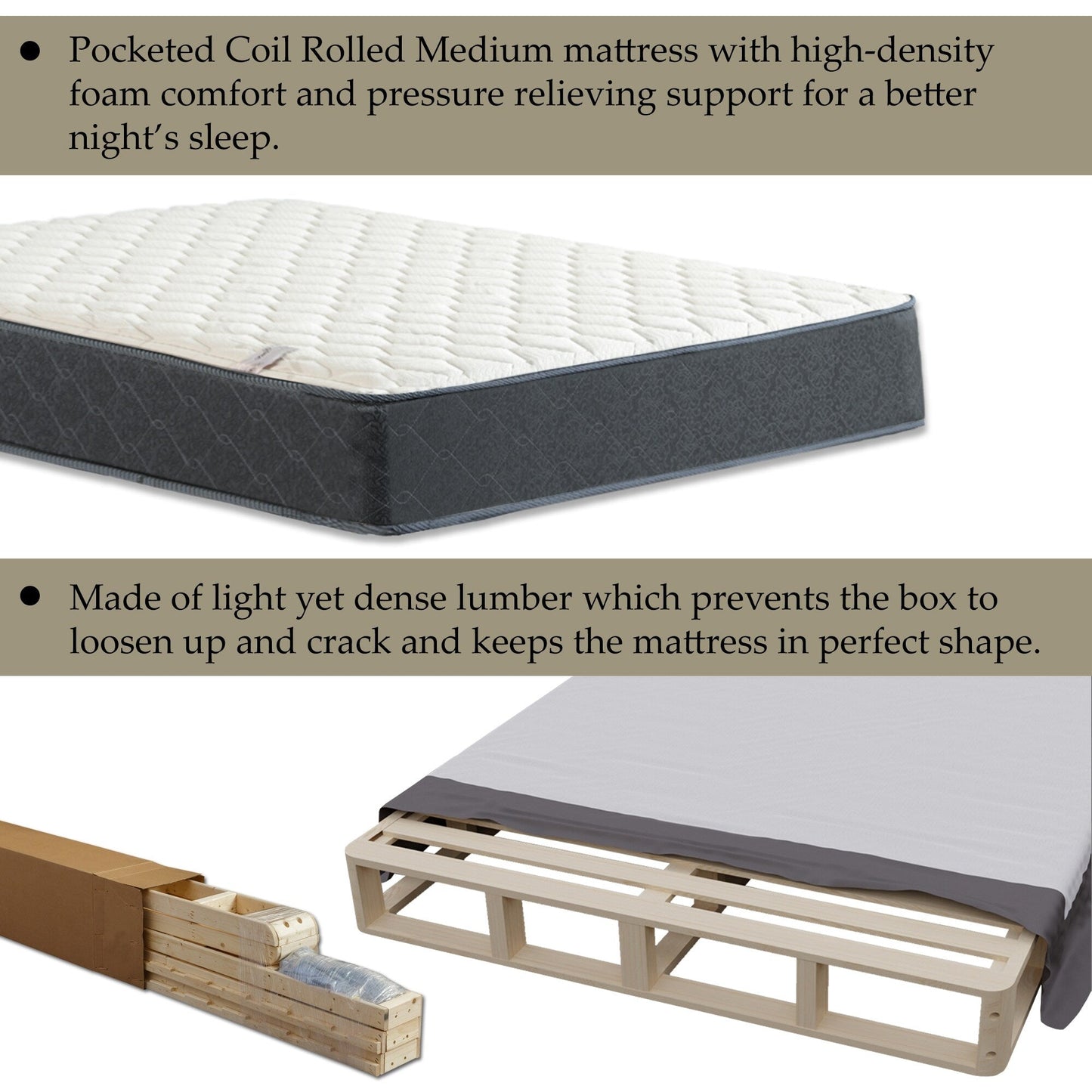 Onetan Mattress and Box Spring Set, 10-Inch Memory Foam Medium Tight Top Hybrid Mattress and 5 Wood Simple Assembly Box Spring
