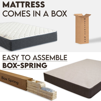 Onetan Mattress and Box Spring Set, 9-Inch Medium Tight Top Hybrid Mattress and 5 Wood Simple Assembly Box Spring