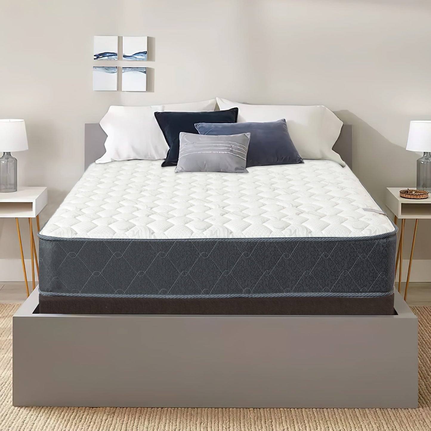 Onetan Mattress and Box Spring Set, 9-Inch Medium Tight Top Hybrid Mattress and 5 Wood Simple Assembly Box Spring