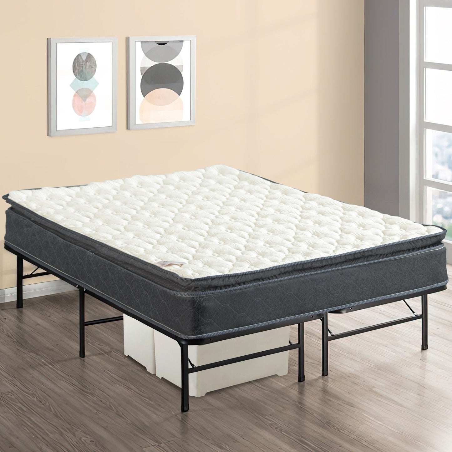 Onetan Mattress and Platform Bed Set, 10-Inch Medium Pillow Top Hybrid Mattress and 14 Metal Platform Bed