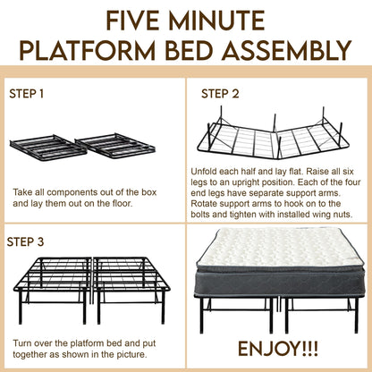 Onetan Mattress and Platform Bed Set, 10-Inch Medium Pillow Top Hybrid Mattress and 14 Metal Platform Bed