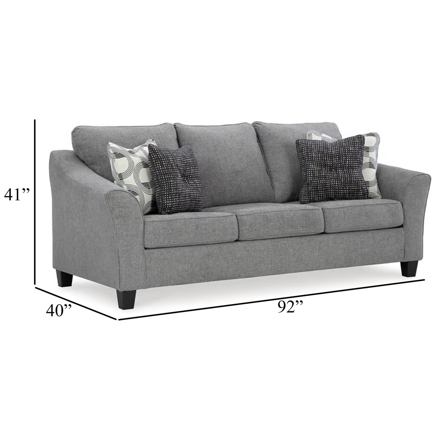 Onia Sofa with 4 Accent Pillows, Black, Smoke Gray Polyester 92 Inch