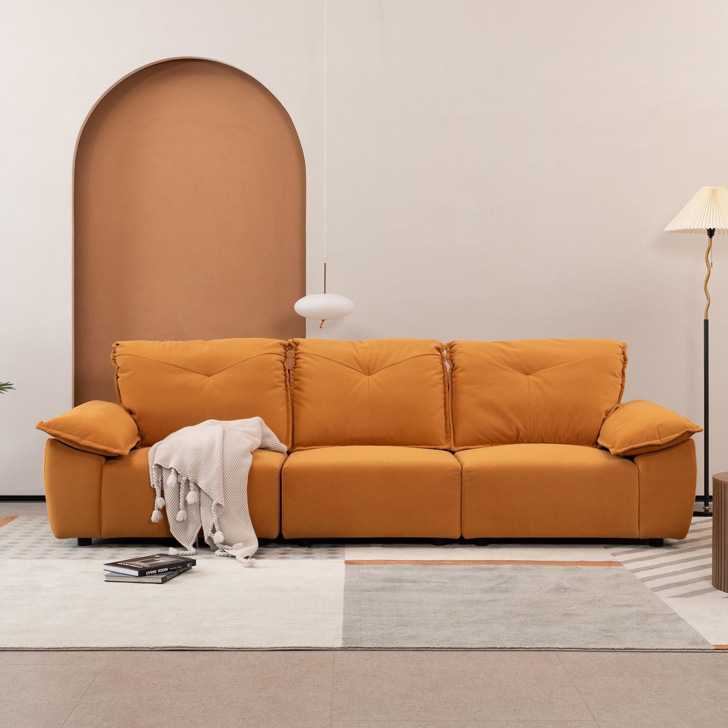 Orange 102.34 3-seater Sofa with Remove Pillowcase and Remove Backrest for Living Room
