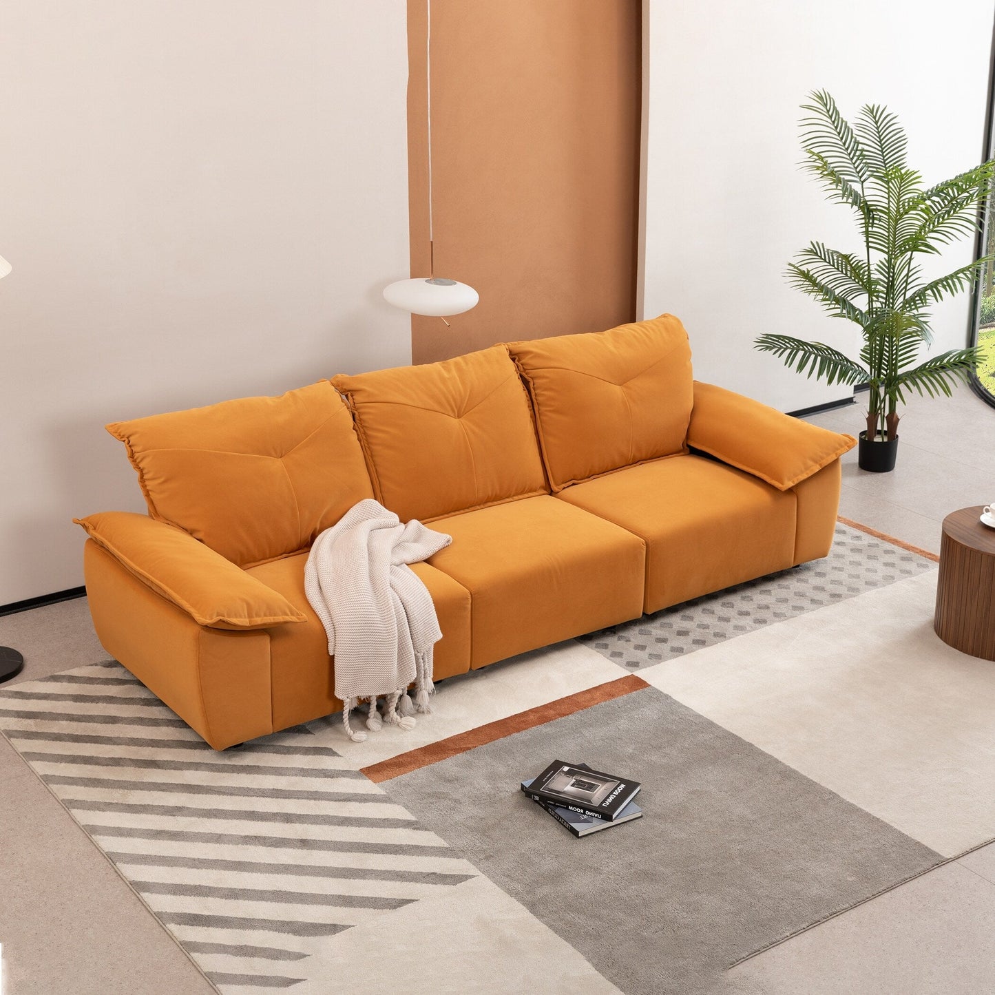 Orange 102.34 3-seater Sofa with Remove Pillowcase and Remove Backrest for Living Room
