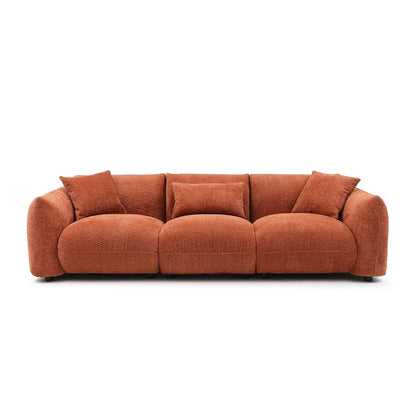 Orange 102.36'' Boucle 3-Seater Sofa with 3 Pillows, Ergonomic Design & Thick Cushioning - Ideal for Living Room