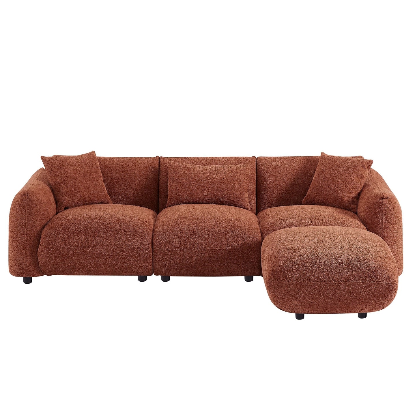 Orange 102.36'' Boucle Upholstered 3-Seater Sofa with Ottoman, 3 Pillows, Ergonomic Design & Thick Cushioning for Living Room