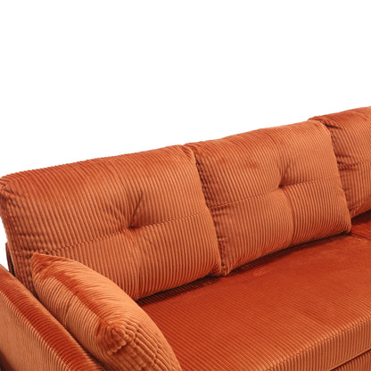 Orange 81.1'' Corduroy L-Shaped 3-Seater Sofa with Reversible Chaise and Storage Seats