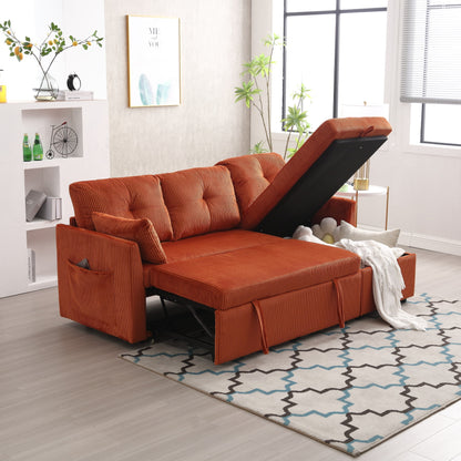 Orange 81.1'' L-Shaped Fabric Sofa with Reversible Chaise, Storage, Solid Wood Frame, and Foam Seating