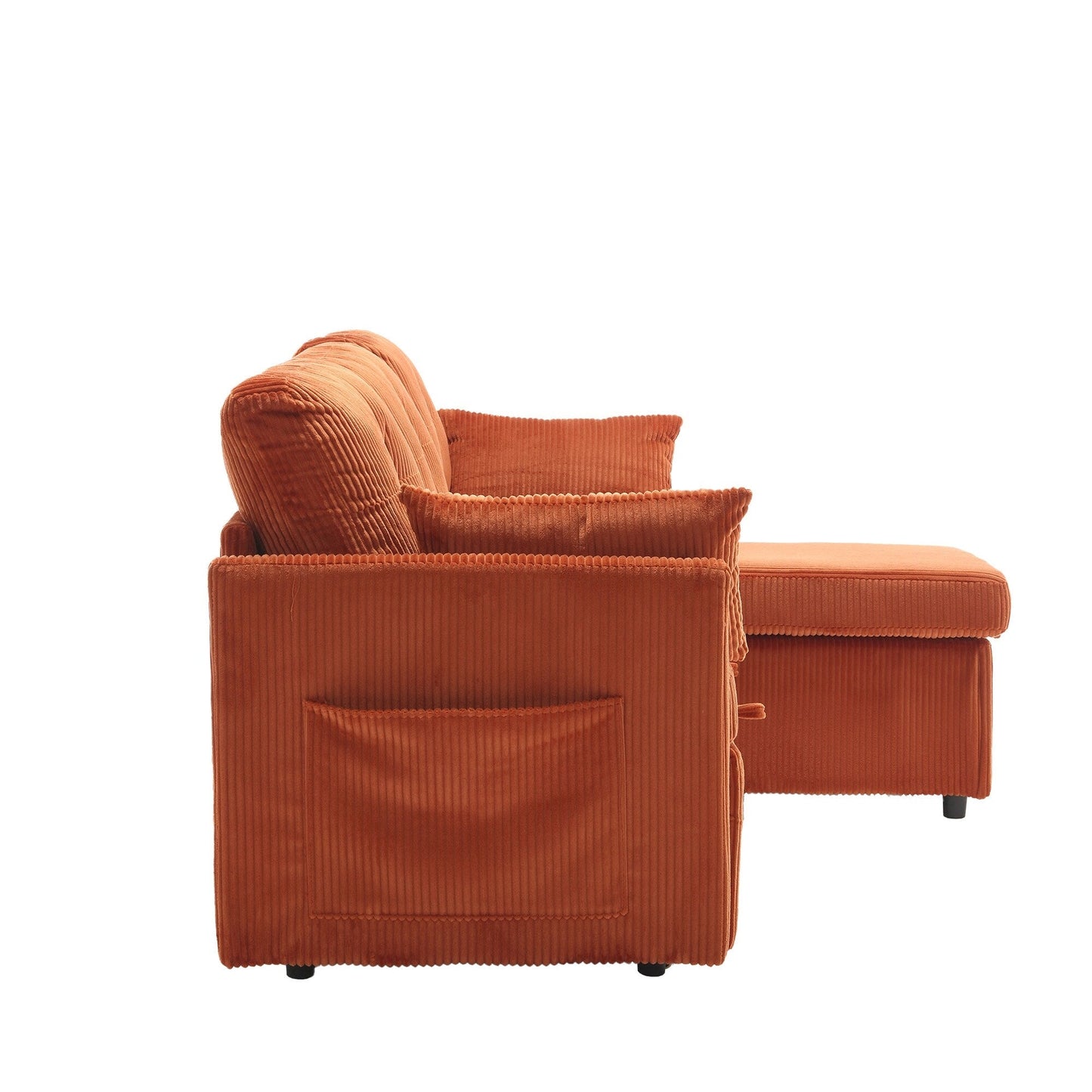 Orange 81.1'' L-Shaped Fabric Sofa with Reversible Chaise, Storage, Solid Wood Frame, and Foam Seating