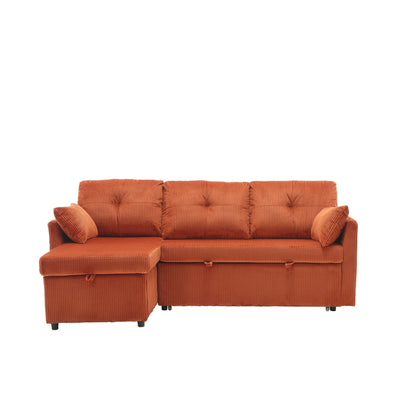 Orange 81.1'' L-Shaped Fabric Sofa: Reversible Chaise, Storage, Solid Wood Frame, and Foam Seating