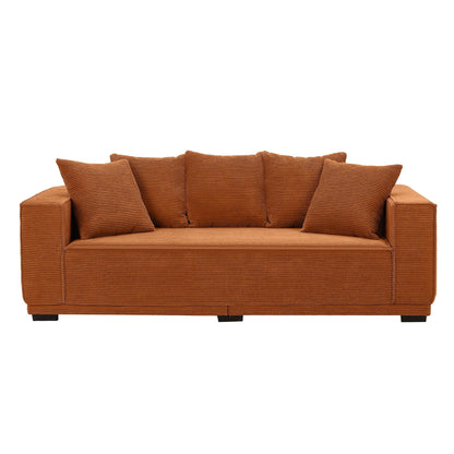 Orange 88.97'' Corduroy Upholstered 3-Seater Sofa with 5 Toss Pillows and Sturdy Bottom Frame
