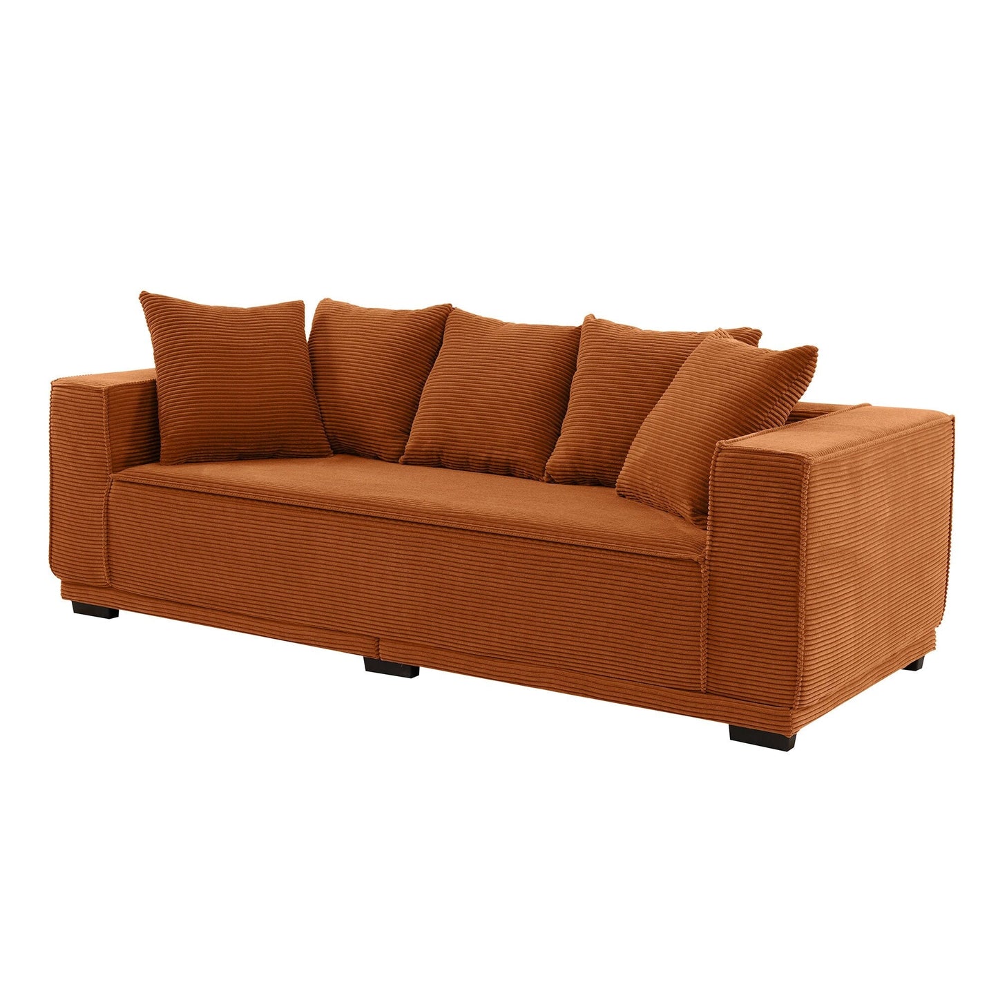 Orange 88.97'' Upholstered 3-Seater Sofa with Bottom Frame and 5 Toss Pillows