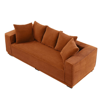 Orange 88.97'' Upholstered 3-Seater Sofa with Bottom Frame and 5 Toss Pillows
