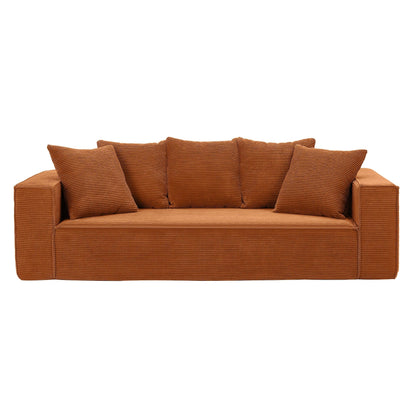 Orange 89'' Corduroy Sofa with 5 Toss Pillows and Sleek Design