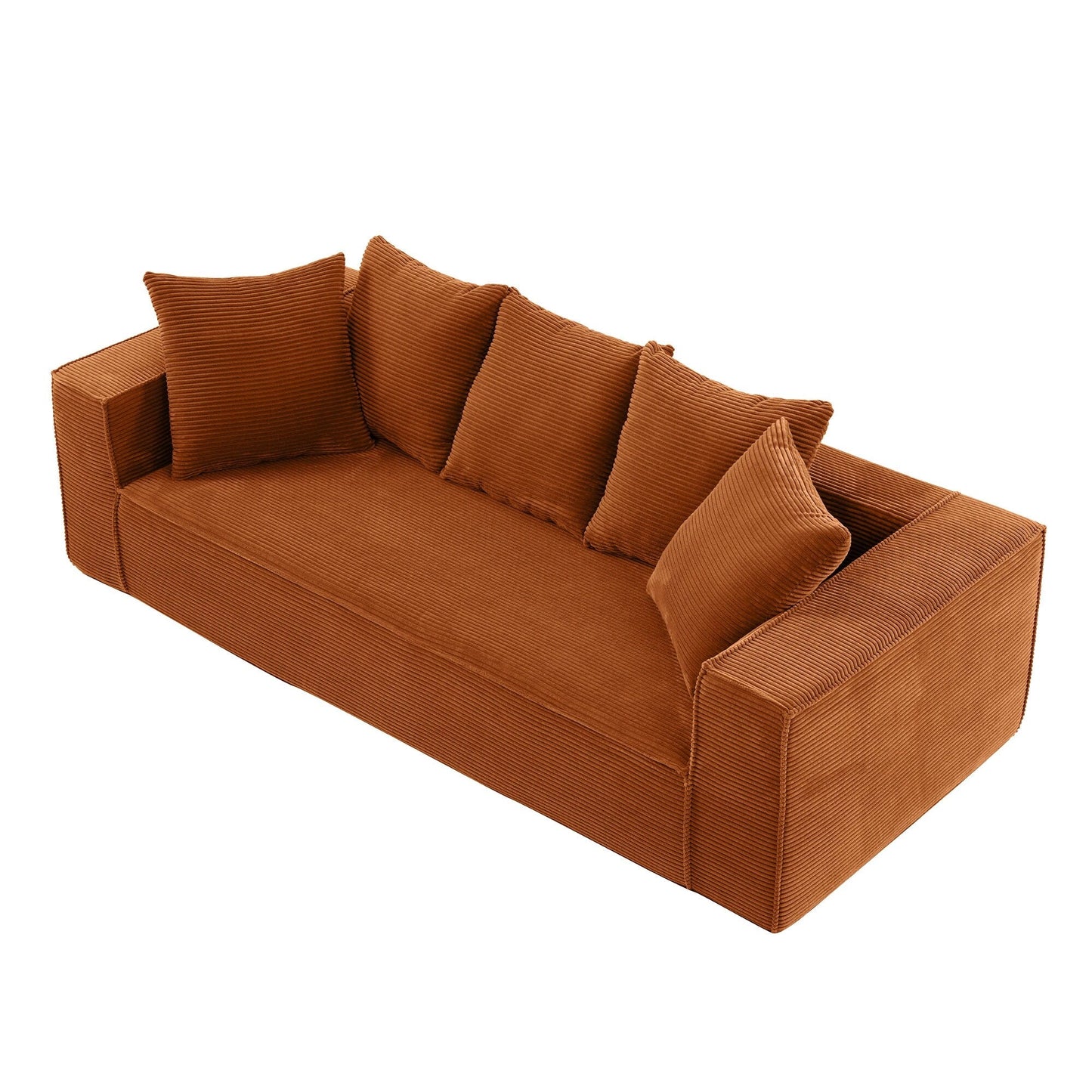 Orange 89'' Corduroy Sofa with 5 Toss Pillows and Sleek Design