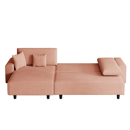 Orange 93'' Corduroy Convertible 3-Seater Sofa Bed with Adjustable Chaise, Two Pillows, and Storage - Space-Saving Design