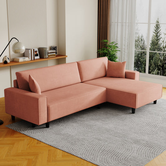 Orange 93'' Corduroy Convertible 3-Seater Sofa Bed with Adjustable Chaise, Two Pillows, and Storage - Space-Saving Design