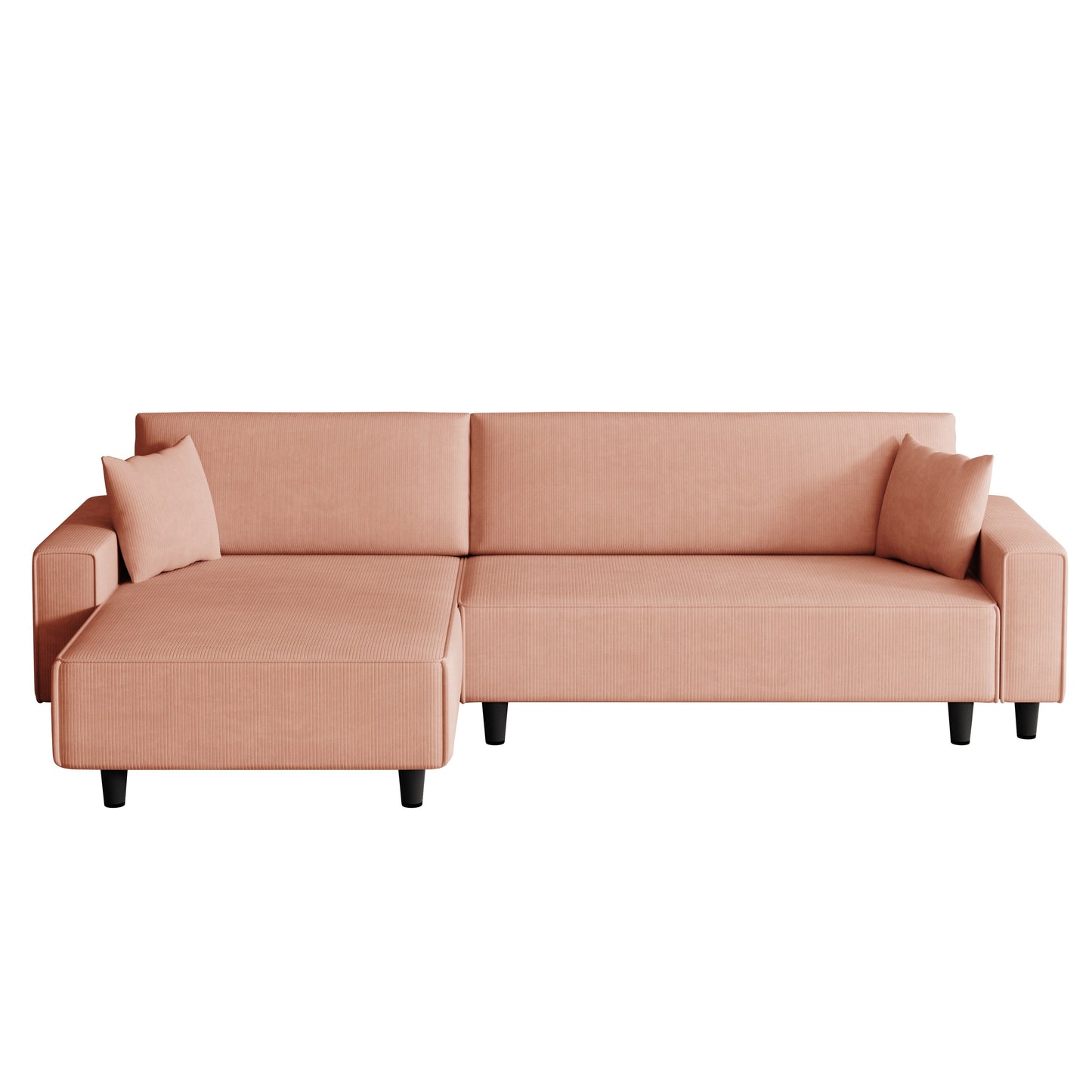 Orange 93'' Corduroy Convertible 3-Seater Sofa Bed with Adjustable Chaise, Two Pillows, and Storage - Space-Saving Design