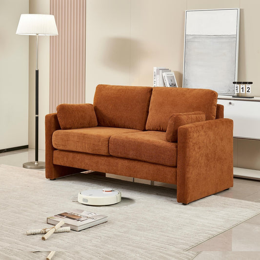 Orange Chenille Loveseat Sofa with Back Cushions and Pillows