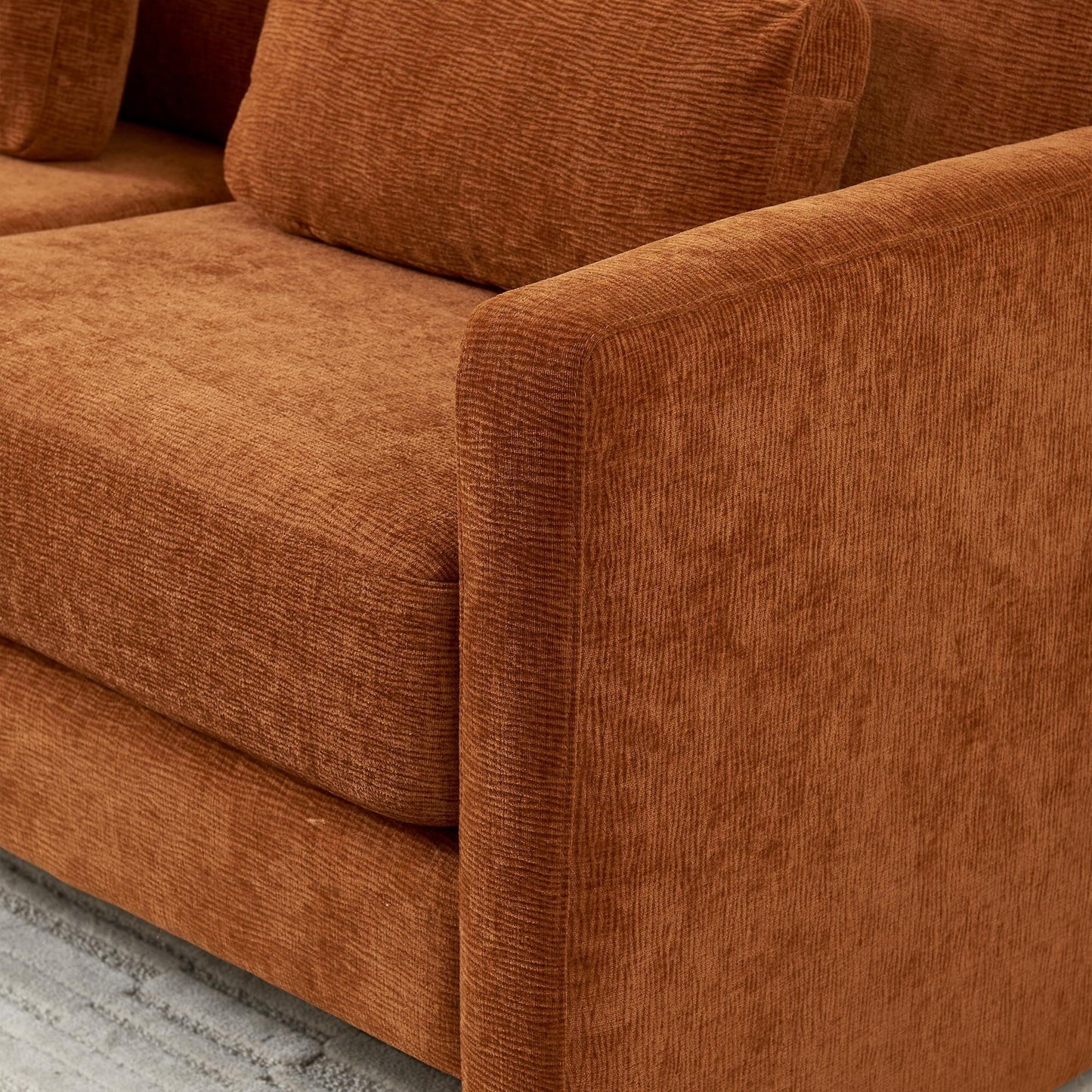 Orange Chenille Loveseat Sofa with Back Cushions and Pillows