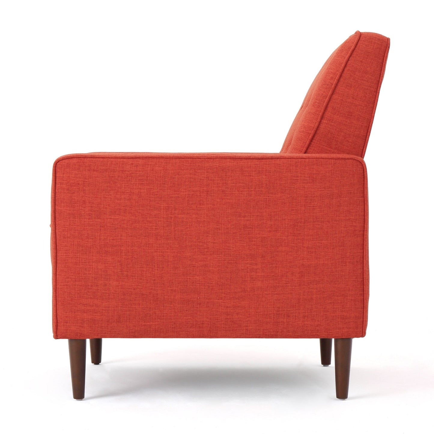 Orange Fabric Mid-Century Upholstered Push Back Recliner with Footrest, Button-tufted Backrest, Beech Wood Legs