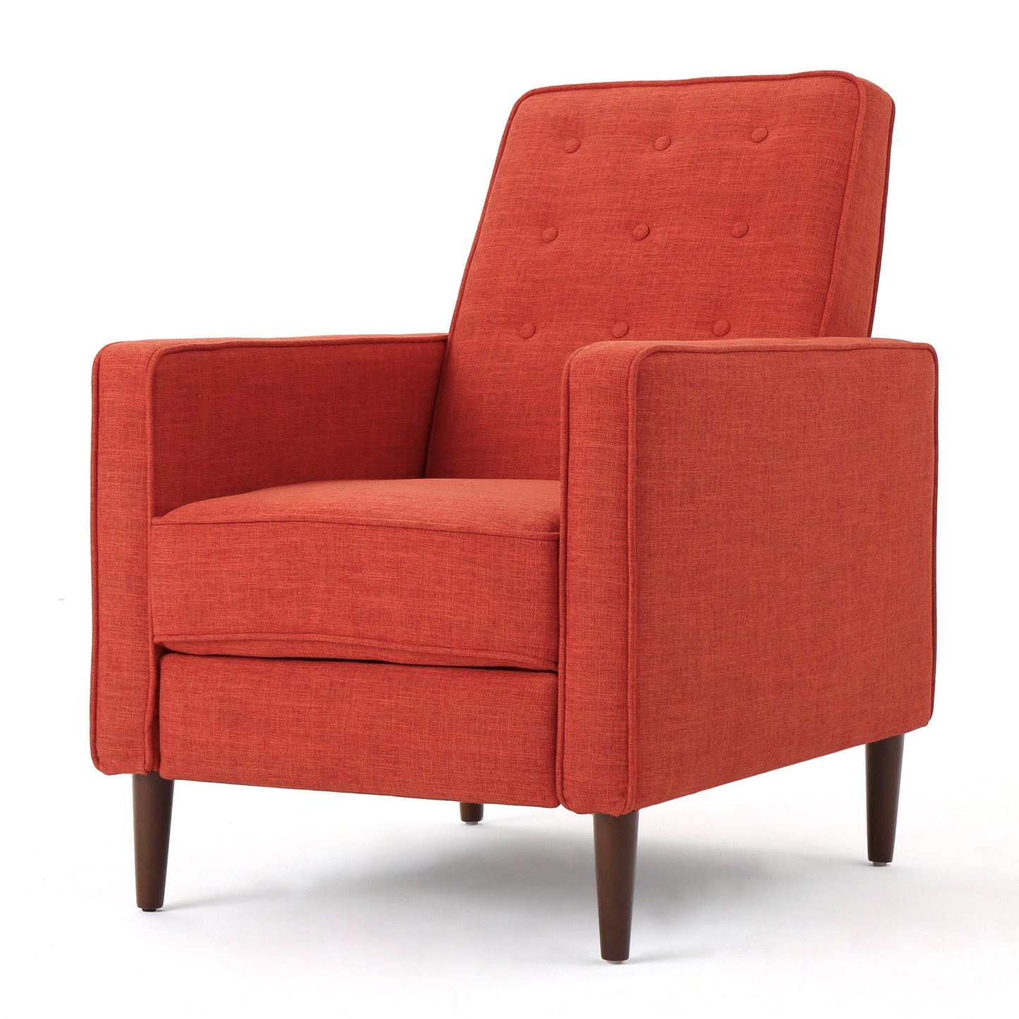 Orange Fabric Mid-Century Upholstered Push Back Recliner with Footrest, Button-tufted Backrest, Beech Wood Legs