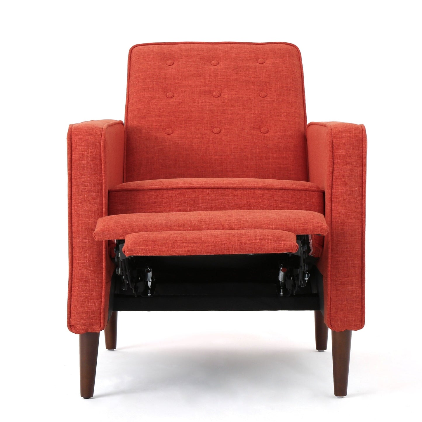 Orange Fabric Mid-Century Upholstered Push Back Recliner with Footrest, Button-tufted Backrest, Beech Wood Legs