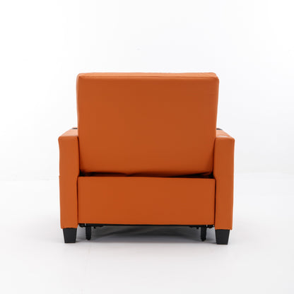 Orange Faux Leather Convertible Sofa Bed with USB Ports