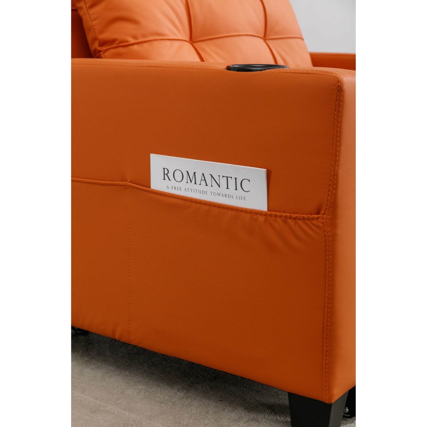 Orange Faux Leather Convertible Sofa Bed with USB Ports