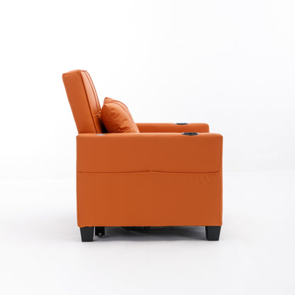 Orange Faux Leather Convertible Sofa Bed with USB Ports