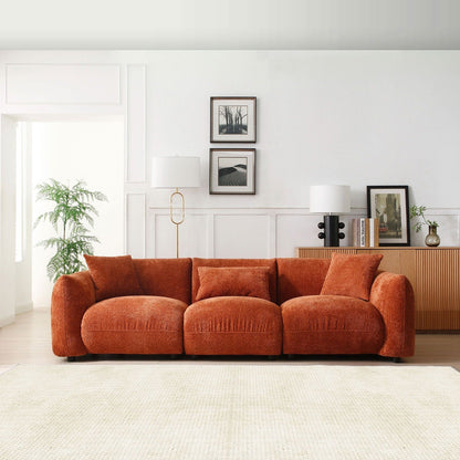 Orange Mid Century Modern 102.36 Boucle Upholstered 3-seater Sofa with Pillows for Livingroom