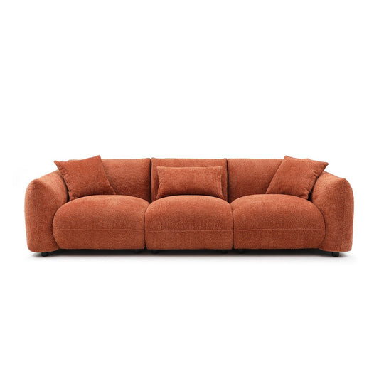 Orange Mid Century Modern 102.36 Boucle Upholstered 3-seater Sofa with Pillows for Livingroom
