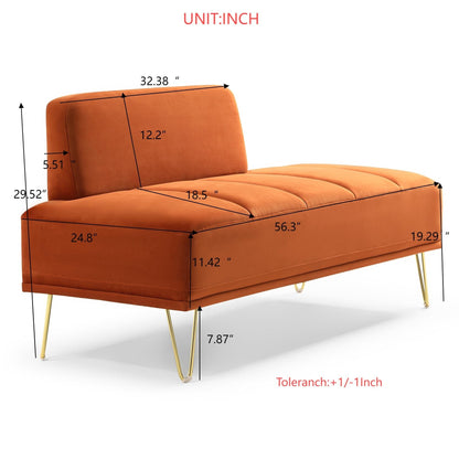 Orange Modern 56.3 Upholstered Loveseat End of Bed Bench with Gold Metal Legs for Bedroom