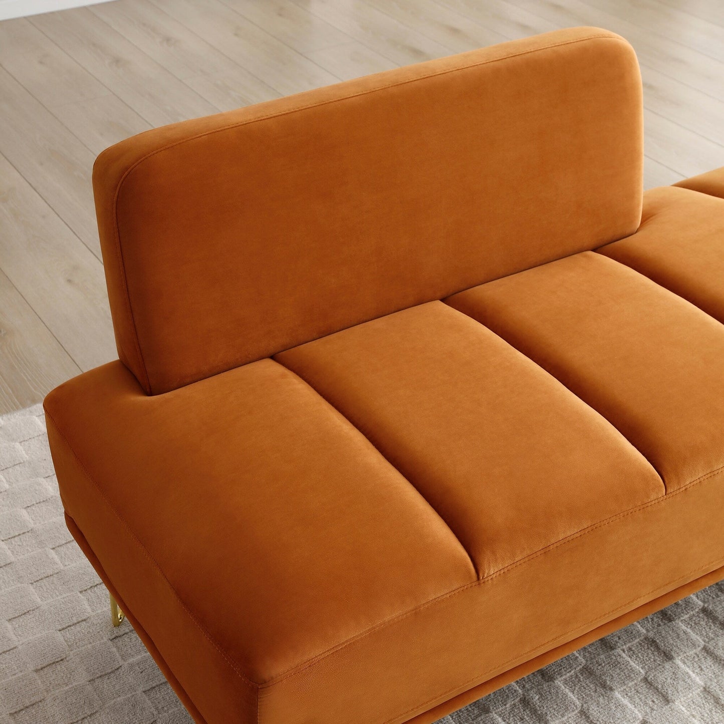 Orange Modern 56.3 Upholstered Loveseat End of Bed Bench with Gold Metal Legs for Bedroom
