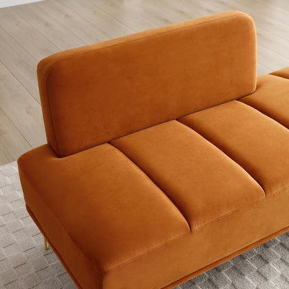 Orange Modern 56.3 Upholstered Loveseat End of Bed Bench with Gold Metal Legs for Bedroom